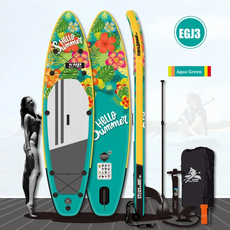 Flowers Sup Surfboard tillverkare levererar 3,2 meter paddel sommar UV -färg tryckt grönt uppblåsbart bräde 231225