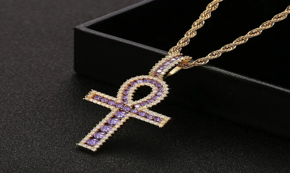 Ankh Pendant Gold Silver Copper Material Iced Zircon Egyptian Key of Life Pendant Necklace Men Women HipHop Jewelry4304641