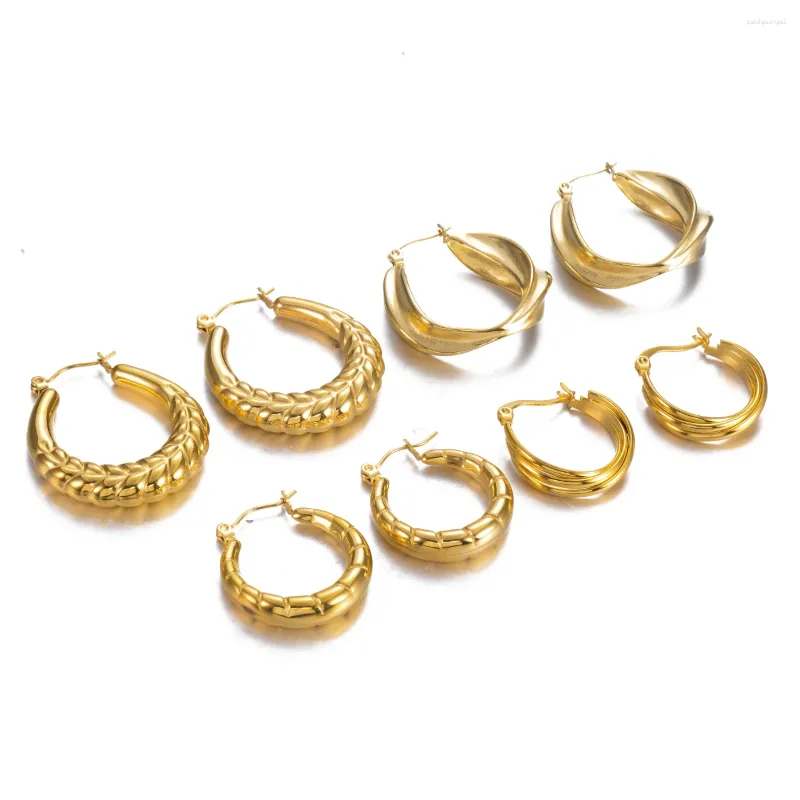 Orecchini a cerchio Fashion Round Huggie per donna Cerchi geometrici con fibbia per l'orecchio Gioielli in acciaio inossidabile placcato oro