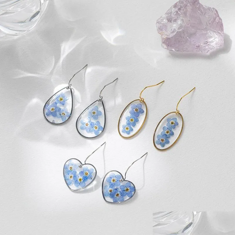 Dangle Chandelier Boucles d'oreilles 1Pair Coeur Amour Conservé Fleur Fraîche Naturel Daisy Pétale Papillon Acrylique Pendentif Charme Pour Bijoux Dh9Is