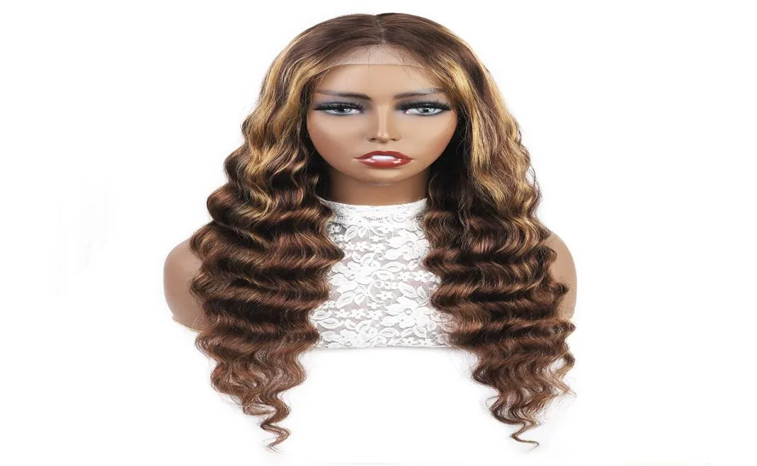 Ishow 840inch Brazilian Highlight 13x4 Transparent Lace Front Wig Peruvian Body Loose Deep Straight Curly 427 Brown Color Human 3725149