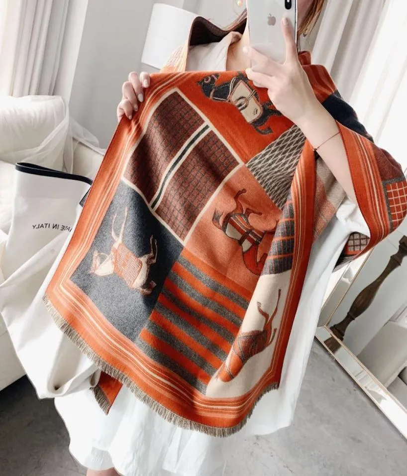 2021 Design Knit Winter Scarf For Women Cashmerelike Pashmina Shawl Wrap Female Warm Blanket Scarves Tassel Stole Hijab3930400