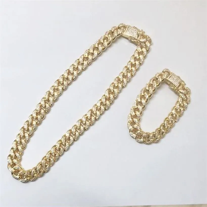 12mm Iced Out Zircon Cuban Necklace Chain Hip hop Jewelry Gold Silver One Set CZ Clasp Mens Necklace Link 18-28inch250q