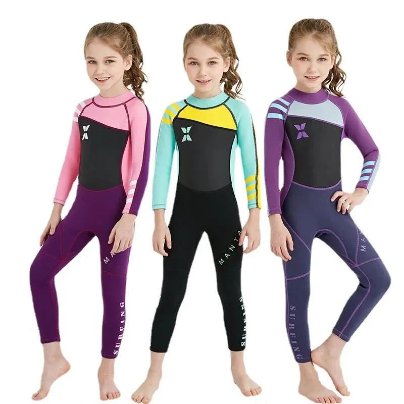 Porter Divesail 2.5mm Néoprène Mignon Fille Combinaisons Thermiques Enfants Combinaisons De Plongée Complète Surf Maillot De Bain Crème Solaire Garder Au Chaud Vêtements