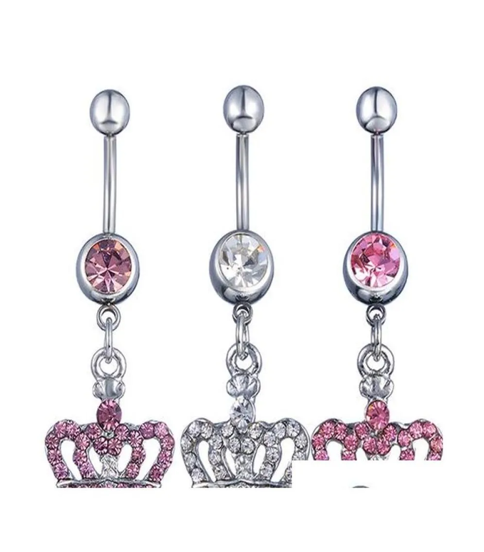 D0370 3 Färger Crown Style Style Belly Piercing Body Jewely Button Ring Navel Ring Belly Bar 10st Lot JFB3343 OL2AQ6262377