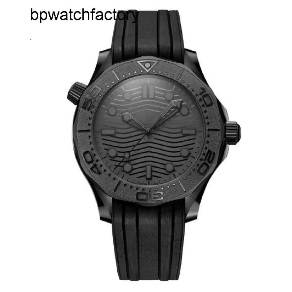 Omegawatch Black Design High Matte Quality Effect Classic Diving Men's Watch Automatic Mechanical Ripple Pattern Sports Tape Bottom Movement Watches Watch Ojra