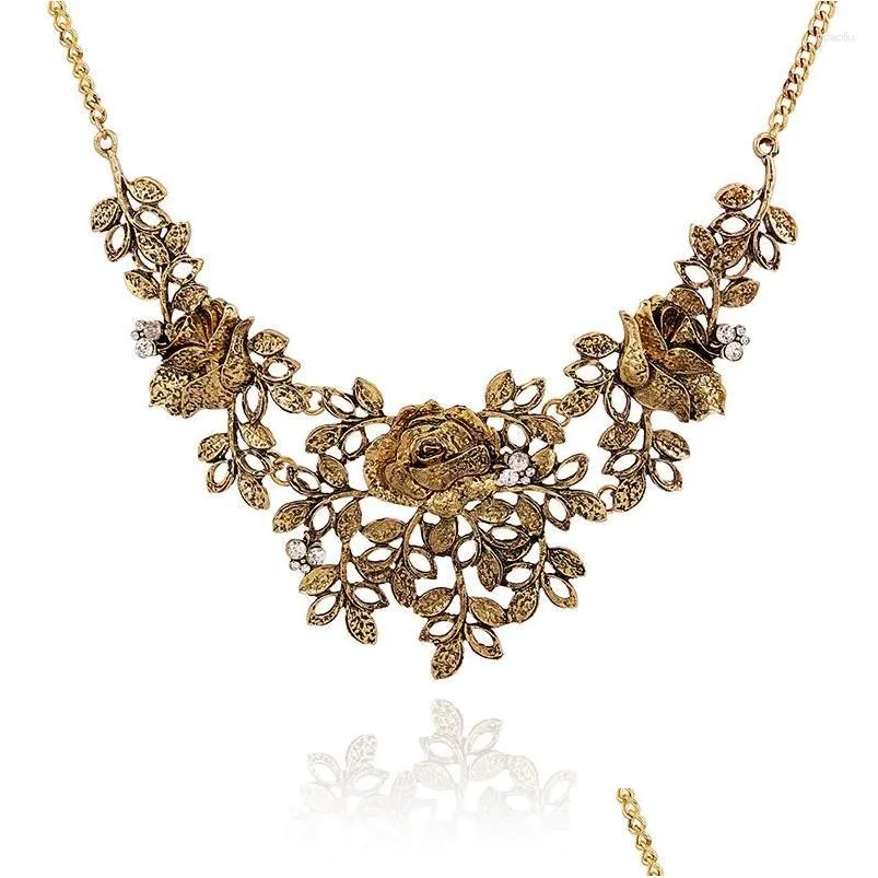 Collares colgantes Bronce Rico Flor Gargantilla Collar Mujer Joyería de moda Lujo Big Bib Maxi Declaración Borla Drop Entrega OTSDF