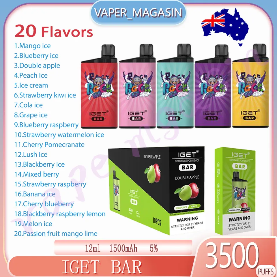 Preço Quente Iget bar 3500 puffs e-cigarro descartável 12ml cartucho pré-carregado 5% concentração 3500 baforadas 20 sabores 1500mah cigarro eletrônico recarregável