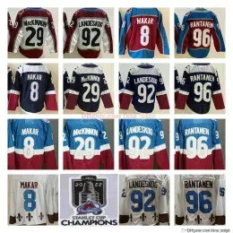 Jersey 2022  Cup Champions''''Hockey 8 Cale Makar 19 Joe Sakic 29 Nathan MacKinnon 92 Gabriel Landeskog 96 Mikko Rantanen White Bl