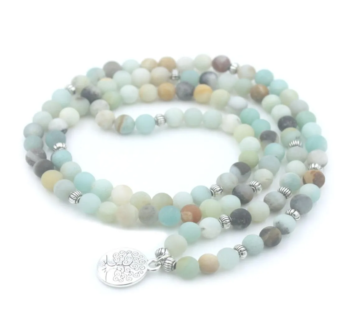 in stock 6mm Frosted Amazonite Bracelet Prayer Beads Tree Life charm bracelet 108 Amazonite Mala Beads Bracelet For Women Energy3972138