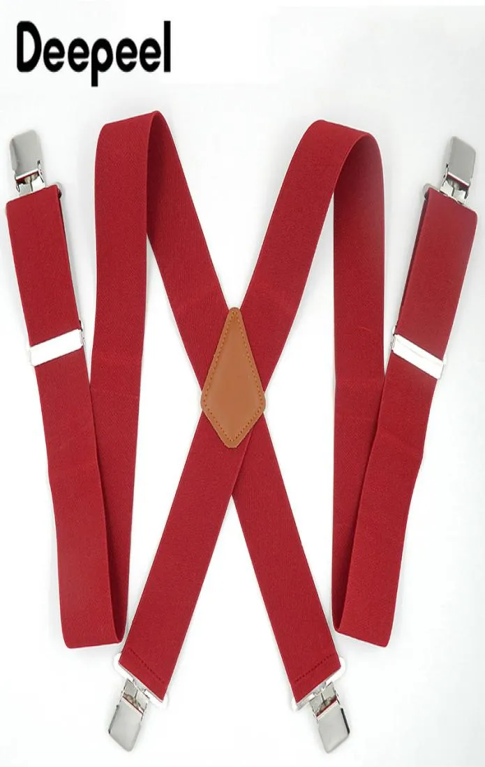 Deepeel 5120cm 4 Clips Men039s Suspenders för feta män hängslen läderbälte elastiska justerbara byxor bandkläderbyxor st2485681