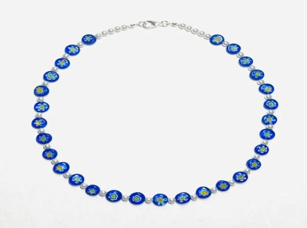 Chokers Boho Women Blue Ladies Natural Freshwater Pearl Inspired Clear Millefiori Glass Bead Necklace 202226273007872038