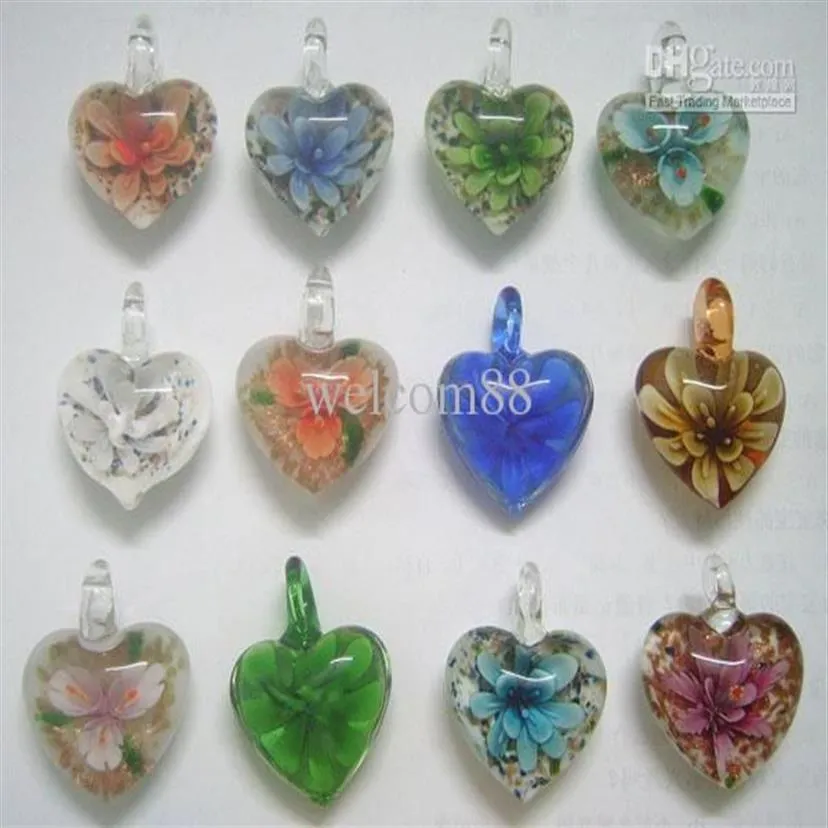 10 stuks lot veelkleurige hart murano lampwork glas hangers voor diy ambachtelijke mode-sieraden cadeau PG012294