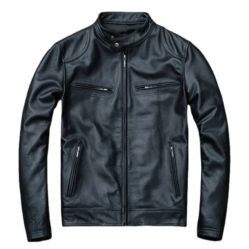 Printemps moto veste en cuir véritable hommes peau de vache mince manteau court moteur Biker Racer peau de veau naturel vêtements taille S-5XL 231226