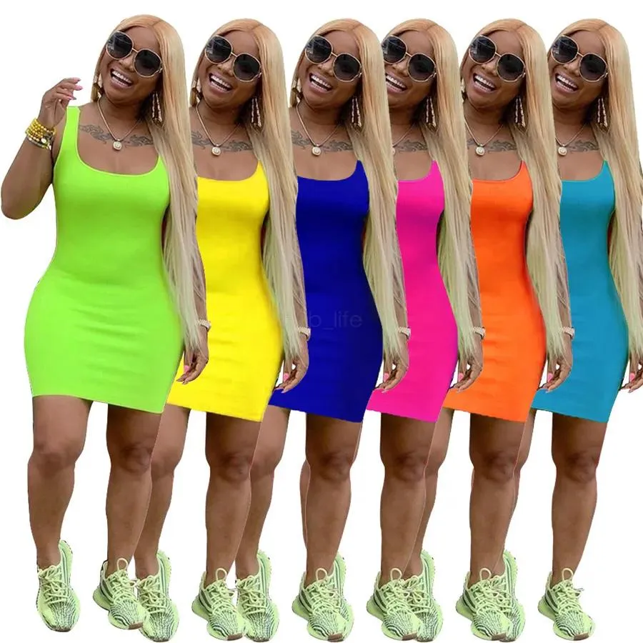 Jurken Vrouwen Zomer Mini-jurken Mouwloze Ronde Hals Bodycon Jurk Sexy Zomerkleding Pure Kleur Casual Jurken LJJA2682