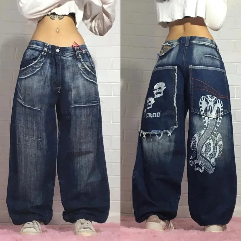 Men's Jeans Streetwear Retro Baggy Y2K Mens Hip Hop Graphic Blue Style Harajuku Gothic High Waist Wide Trousers