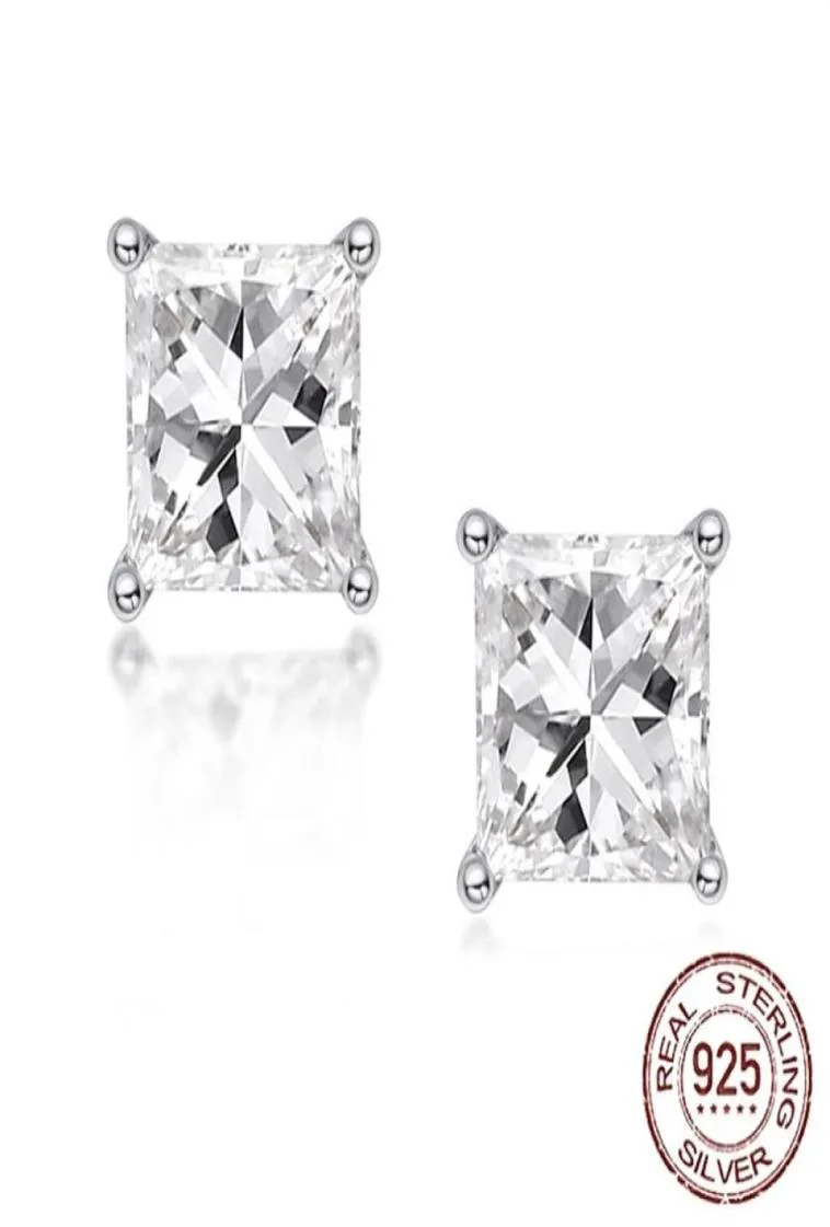 Pendientes de circonita de 9mm con corte princesa de plata de ley auténtica para mujer, joyería de boda brincos Boucle D039oreille Femme Bijoux 6690250