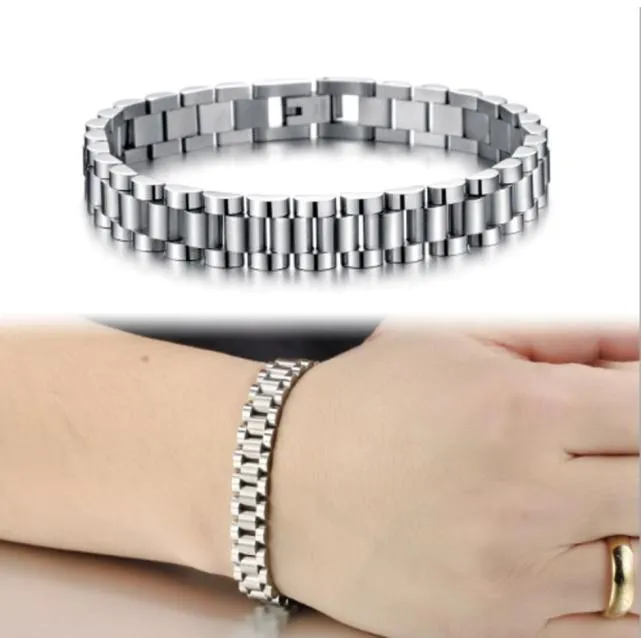 Whosmens cool 10 mm 21 cm zilver 316L roestvrijstalen horlogeband armbanden lengte verstelbare heren bangle sieraden geschenken 7265296
