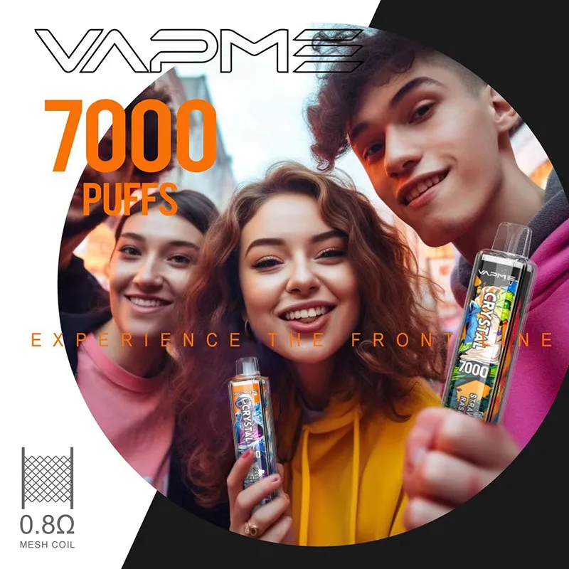 Original Vape Pen Vapme Crystal 7000 Puffs 30 Flavors 0% 2% 3% 5% LED Color Lights Type-C Laddning Elektroniska cigaretter