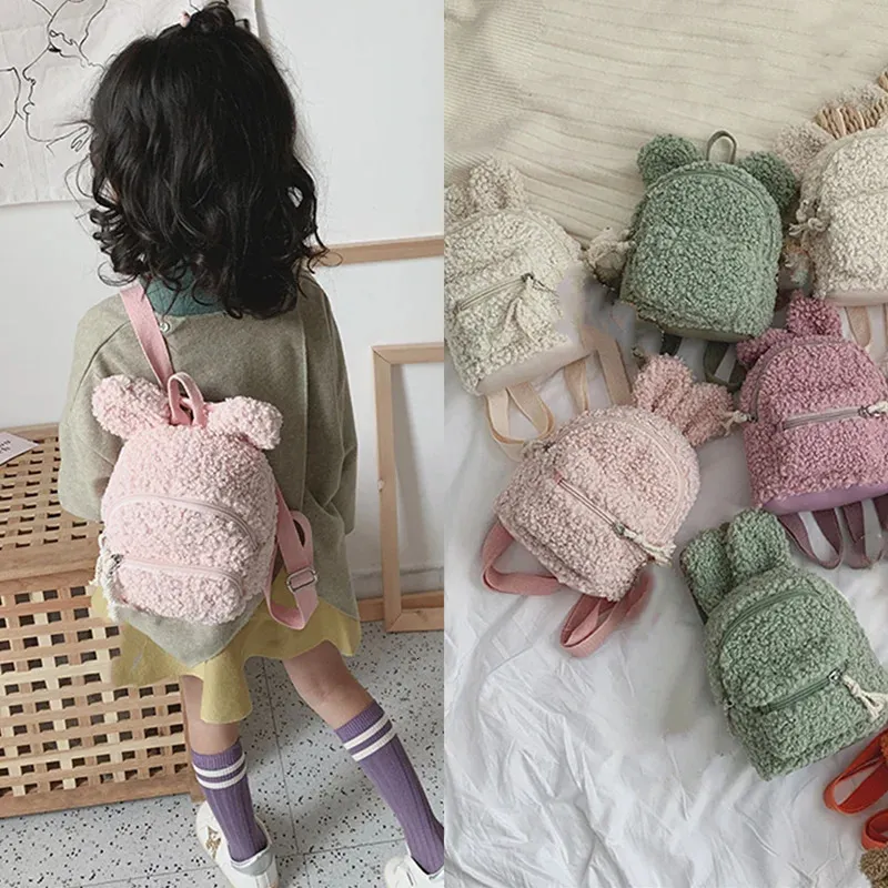 Zaini coreani di coniglio di peluche carino per bambini Kawaii Mini borse per ragazze Zaino per borsa da scuola per bambini 231225