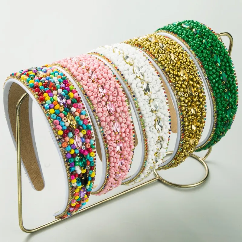 High-grade Colorful Beads Diamond Shining Headband Fashion Hair Accessories Women's Trendy Wide Edge Hairband Hair Band Hoop Girl