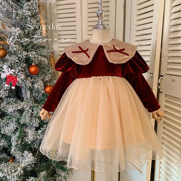 Robe de princesse élégante avec col de poupée pour fille, noël d'hiver