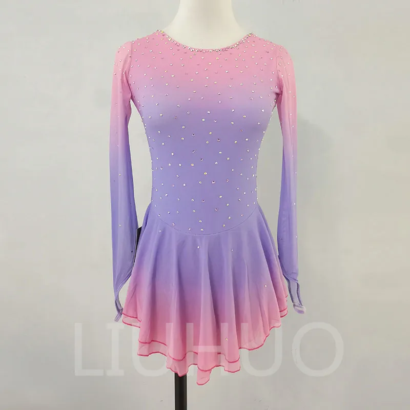 Joycan Figure Skating Dress Girls Teens Long Sleeves Pink is Skating Dance Skirt Quality Crystals Dancewear Ballet Performance