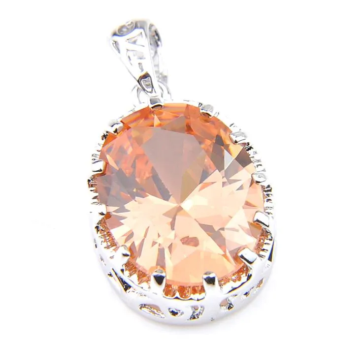 Luckyshine Mother Gift 925 Sterling Srebrny Owalny Szampan Morganite Wisiorki Naszyjniki American Lia Holiday Jewelry6947069