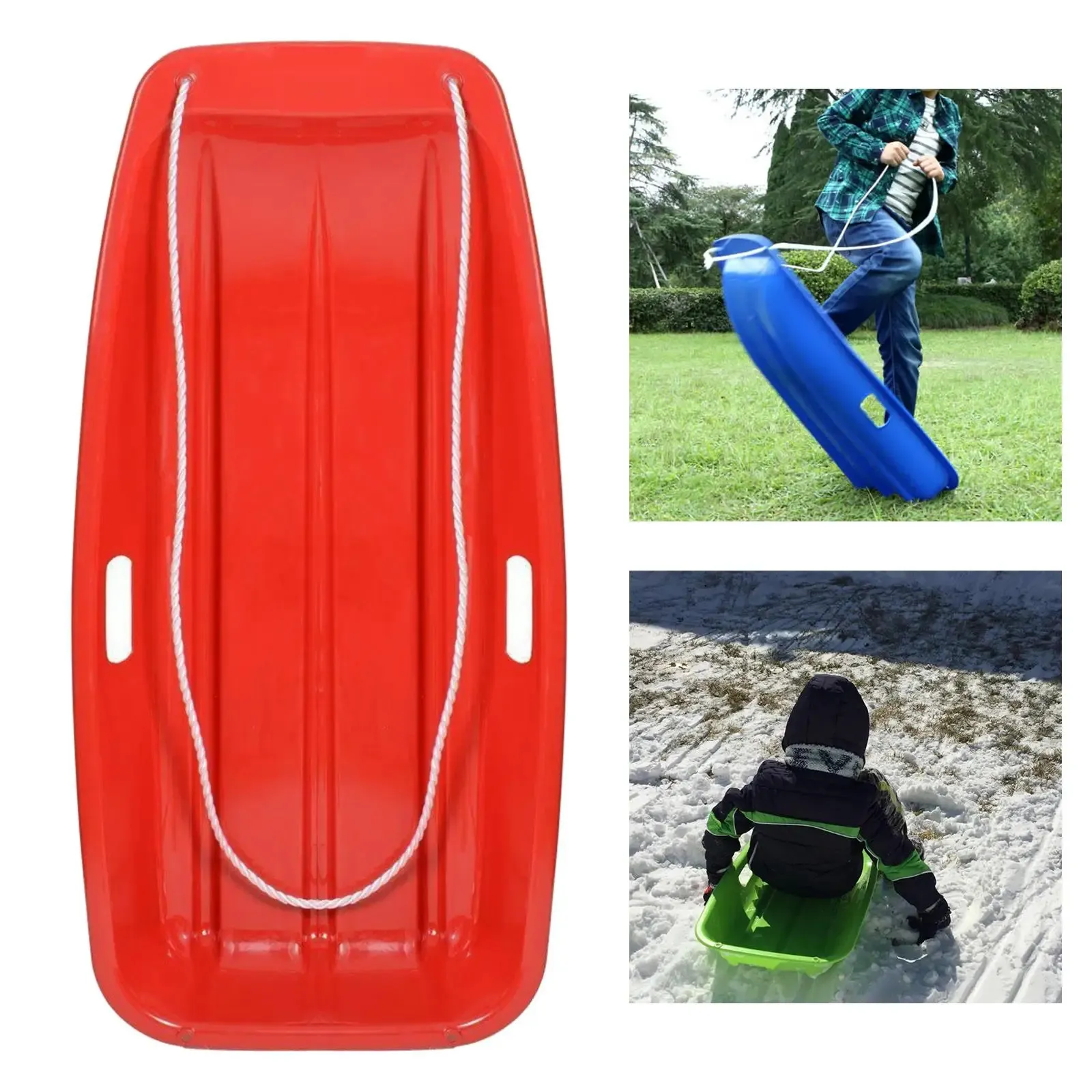 Snow Sled Outdoor Luge Grass Skiing Board Downhill Skating Toboggan Slider with Pull Rope for Kids Adults