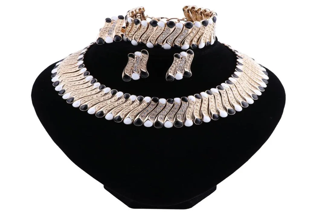 2020 New Style Wedding Dubai Africa Nigeria African Jewelry Set Black White Necklace Earrings Bracelet Ring Bridal Jewelry Sets4086878