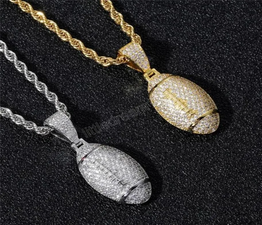 Hip Hop Iced Out Football Pendant Necklace Gold Silver Plated Mens Bling Sport Jewelry Gift7490027