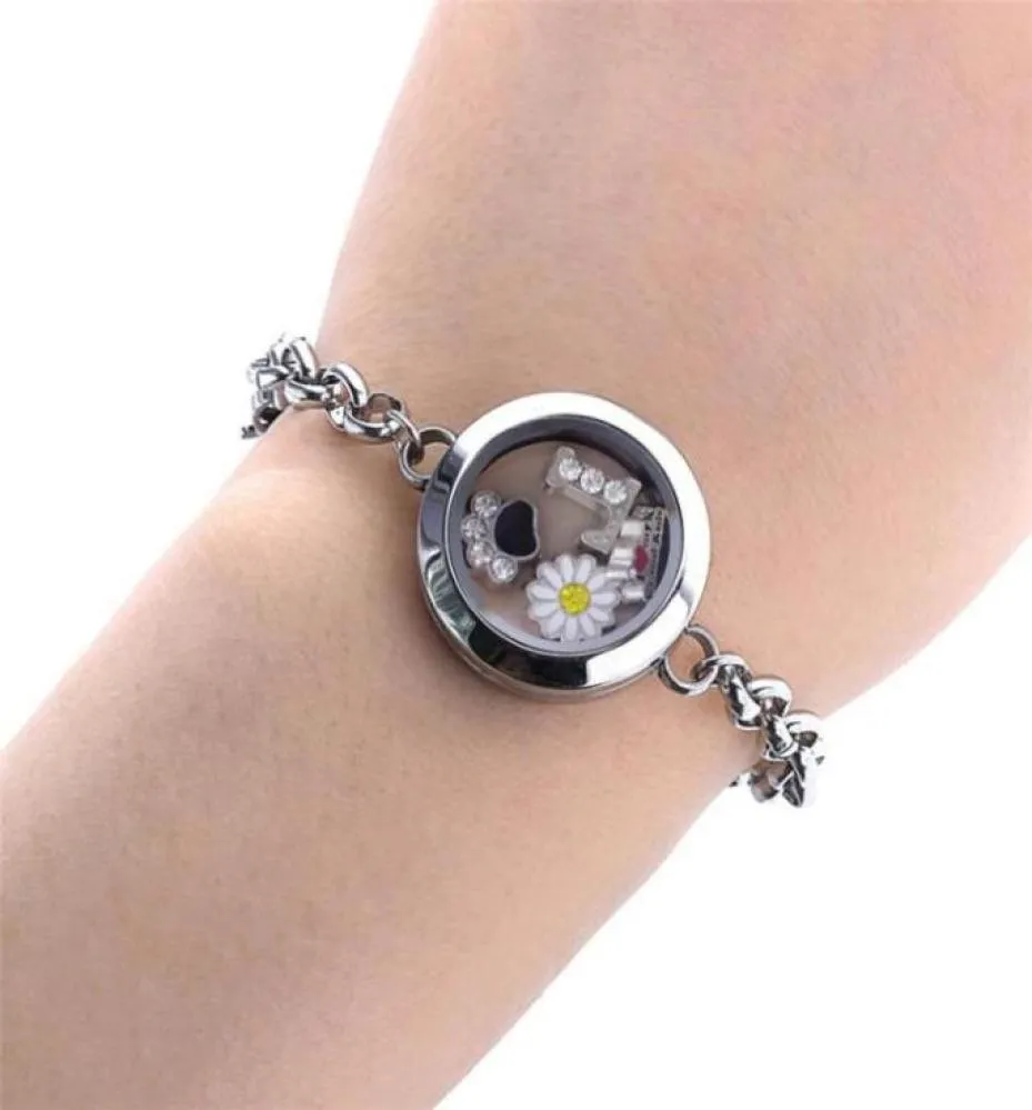Bracelet 1pc 25mm Bracelet pour femmes amulettes flottantes médaillon verre rond mémoire vivante Femme acier inoxydable bijoux cadeau 28560316564399