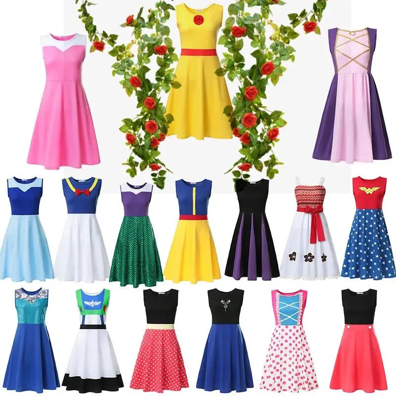 Dresses 16Style New Cute Mother Clothes Adult Summer Cotton Print sleeveless Casual For girl women Elegant Dresses cosplay Halloween Party