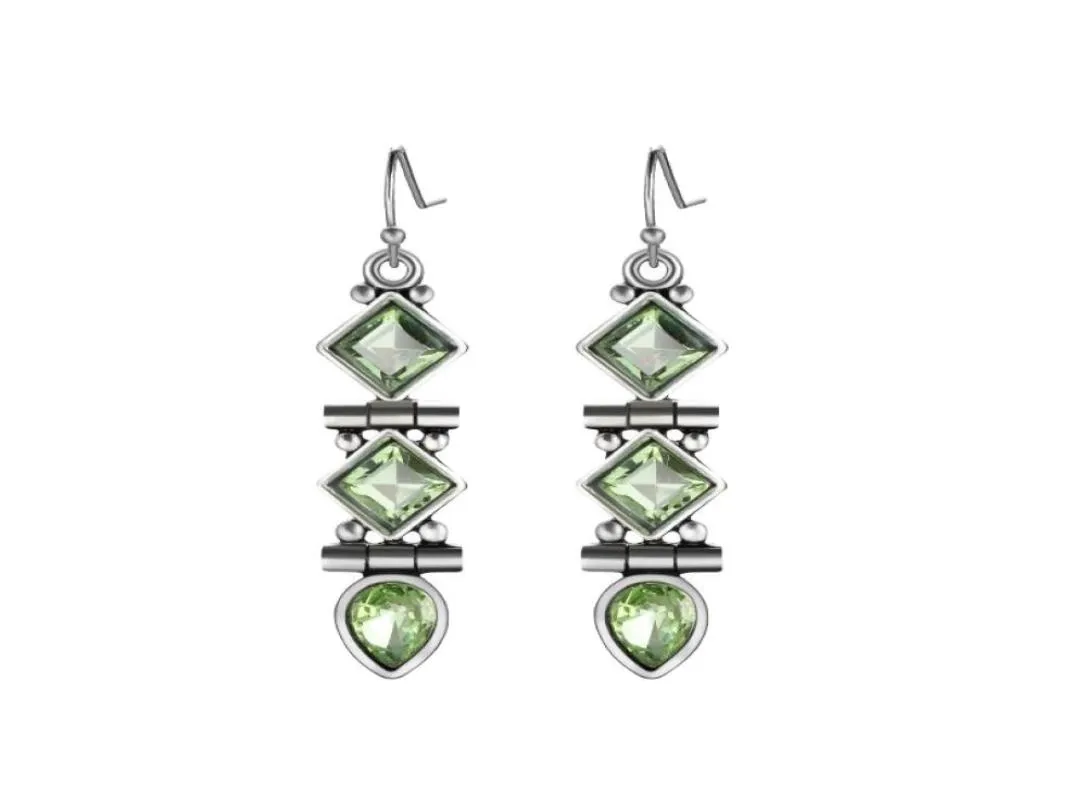 Novo verde quartzo longo parágrafo lustre brincos luckyshine retro prata geométrica brincos casamento moda jóias para women5671256