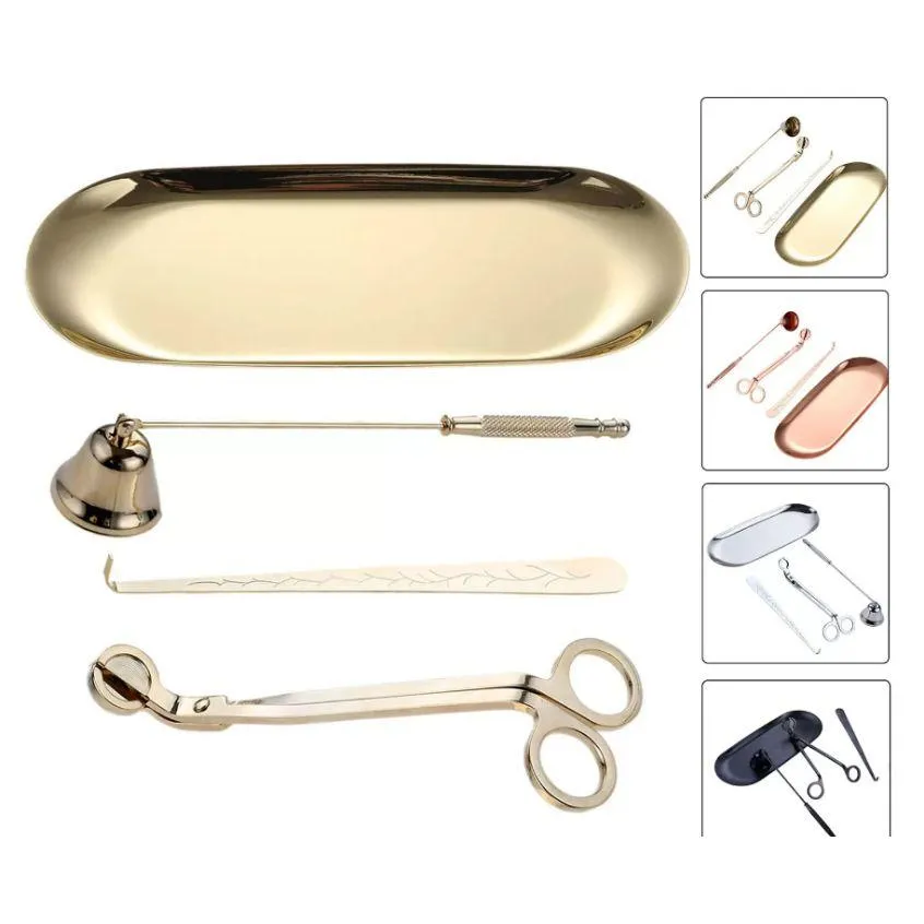 Autres Jardin de la maison 4pcs / Set Bougie Bell Snuffer Wick Tondeuse Crochet Plateau Dipper Ciseaux Extincteur en acier inoxydable Décor à la maison Spa à Otoiu