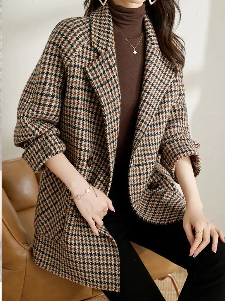 Houndstooth Blazer Brown Blazer Outfit Womens Vintage Houndstooth