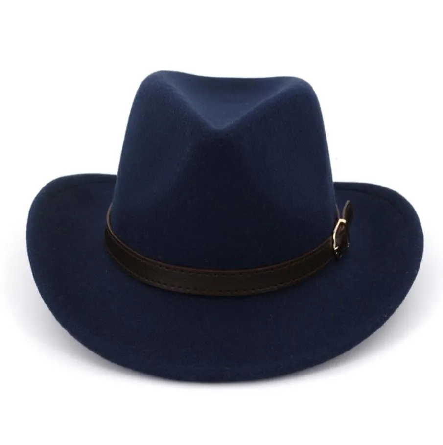 2019 Western Cowboy Hat Wool Felt Wide brim Fedora Hats with Belt Buckle Men Women Carnival Party Trilby Hat Sombrero6840880