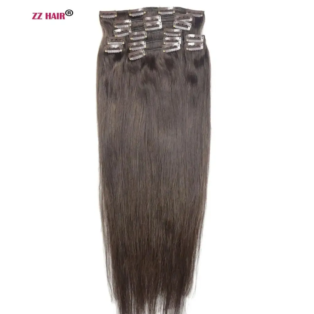 ZZHAIR 140g 280g 16" 26" capelli Remy fatti a macchina set da 10 clip in capelli umani a testa piena diritti naturali 231226