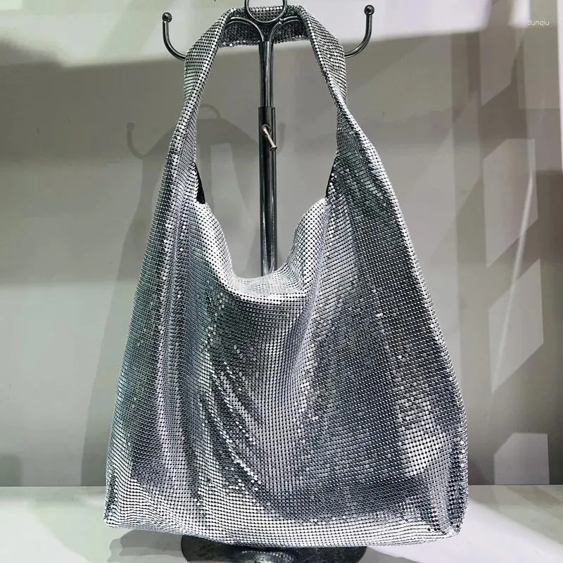 Evening Bags Metallic Handbags For Women Luxury Designer Slim Shoulder Bag And Purse 2023 In Aluminum Sheet Hollow Out Rock Underarm