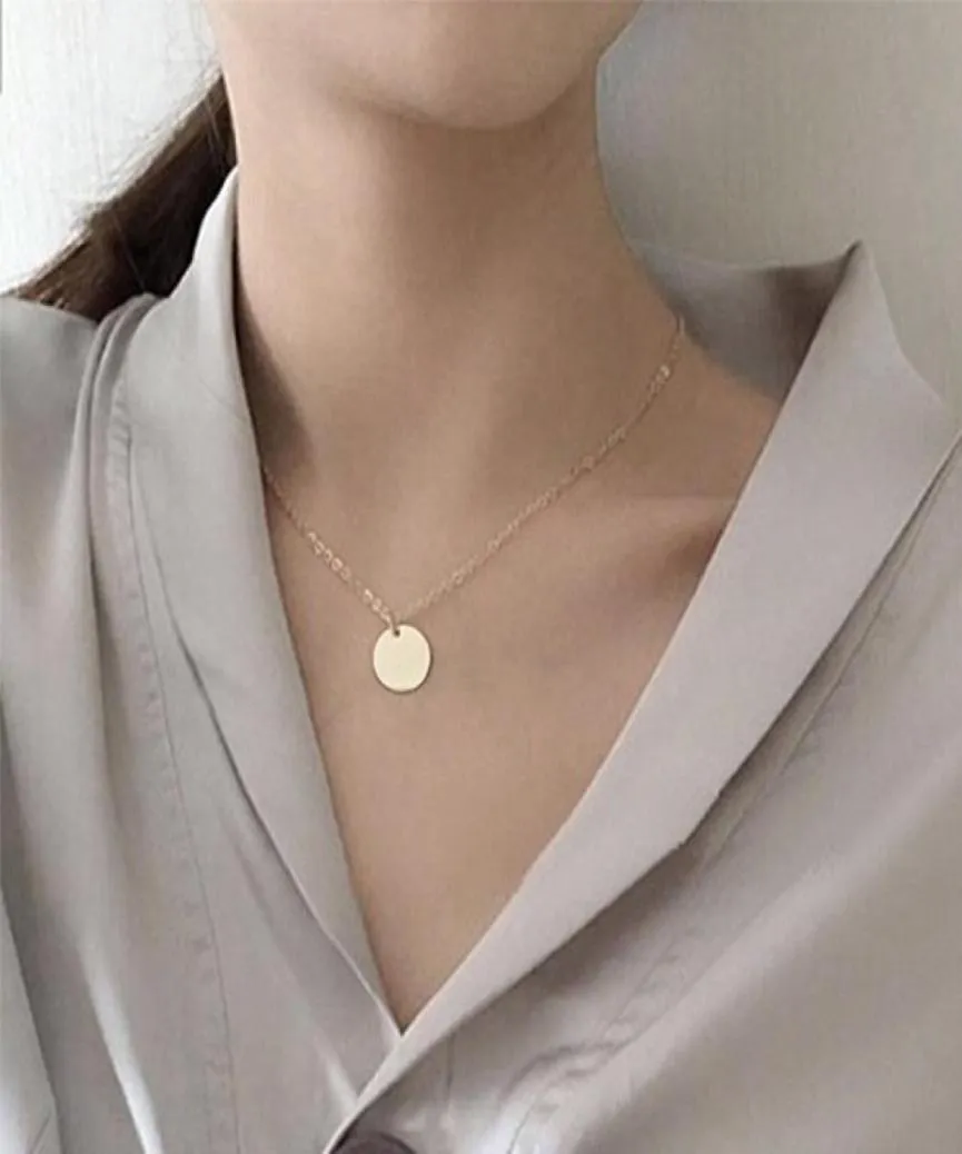 Punk Silver Gold Color Coin Necklace Dainty Disc Pendant Necklace Minimalist Gold Coin Layering Everyday Jewelry8242775