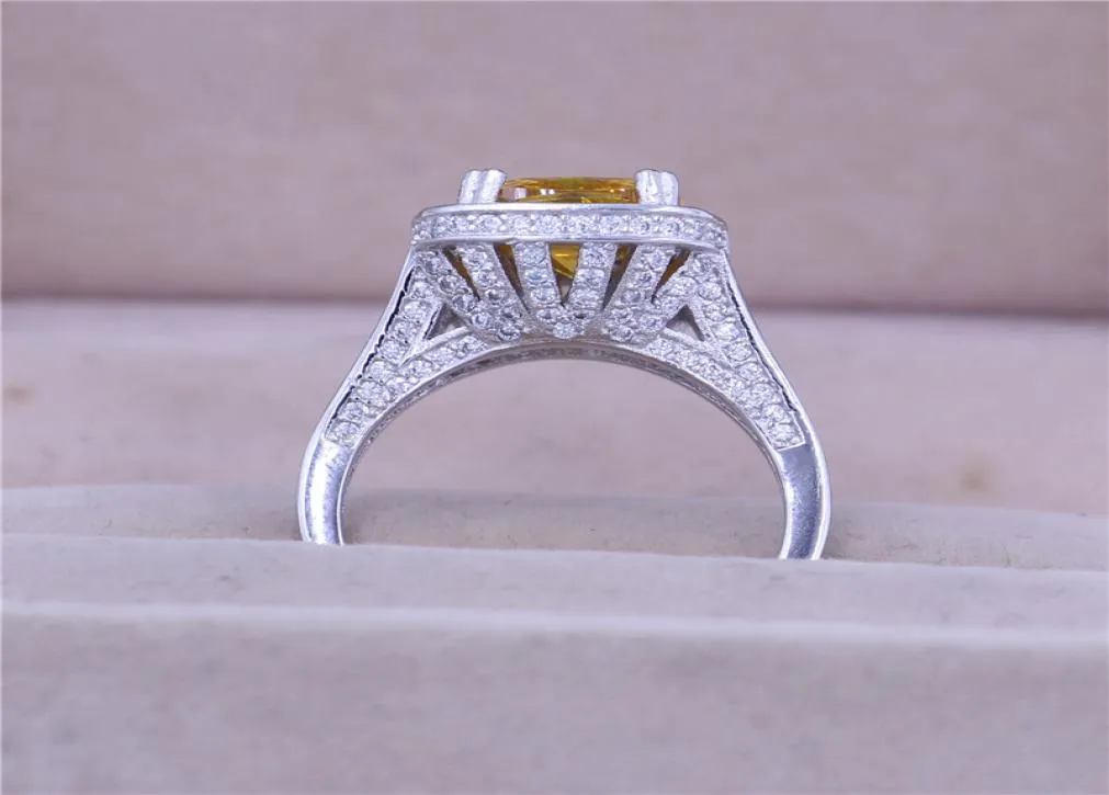 Vecalon Fashion Women Ring Cushion Cut 10CT 5A Zircon CZ 14kt White Gold Filling Birthstone Wedding Band Ring for Women Men Gift8749716
