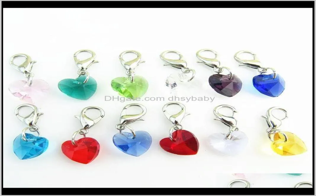 Charms Whole whole 12 Month Crystal Birthstone Floating Dangle Charm For Diy Sier Lobster Clasp Pendant 120PcsLot Sjfdv E6359725