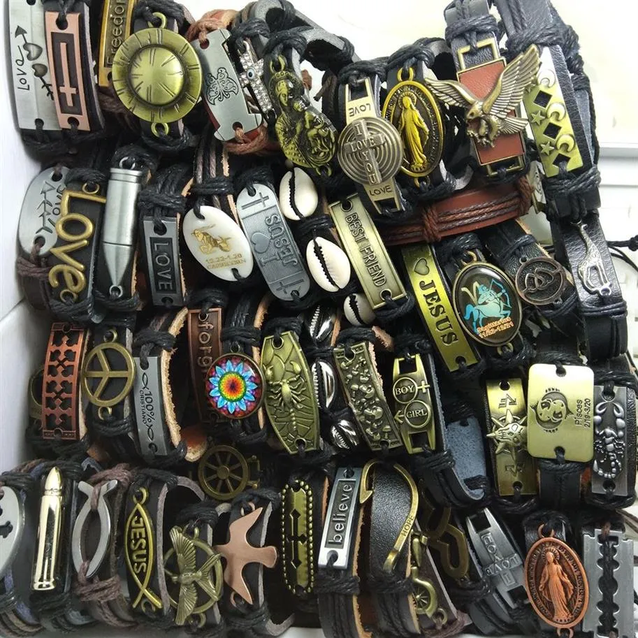 50st män kvinnor topp diverse läderlegering bronsarmband armband armband manschett punk cool smyckesparti gåva hela handleden b275p