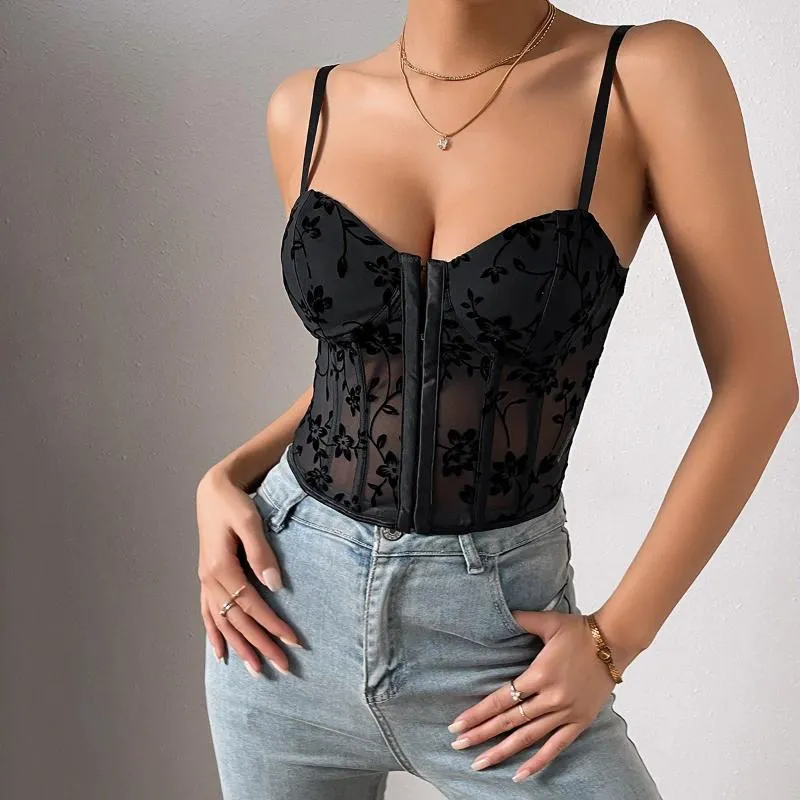 Damen Tanks Sexy Frauen Camisole Floral Strappy Weste Crop Top Sommer ärmellos V-Ausschnitt mit vorderer Schnalle Strand Tops Camis