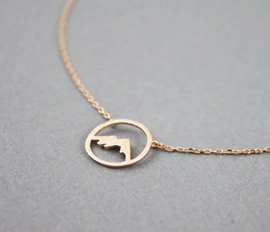 Collier de montagne en or Rose pour femmes, bijoux simples, cadeau de demoiselle d'honneur, ras du cou en acier inoxydable, pendentif circulaire, 20203740771