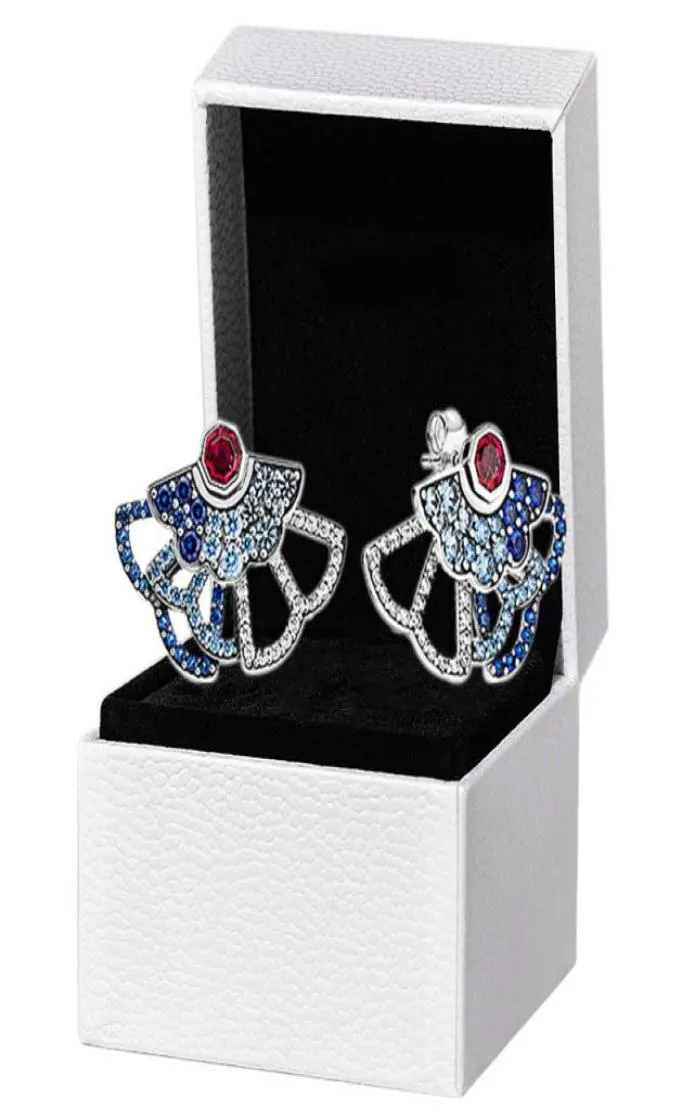 Authentique 925 en argent sterling en forme d'éventail boucle d'oreille boîte d'origine pour bleu rose CZ diamant femmes bijoux de fête boucles d'oreilles5831931