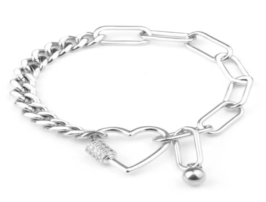 Gliederkette mit zwei unterschiedlichen Verbindungen, herzförmige Schnallenarmbänder, Edelstahl, modisch, vorherrschend, einfache Armreifen für Frauen. 6146113