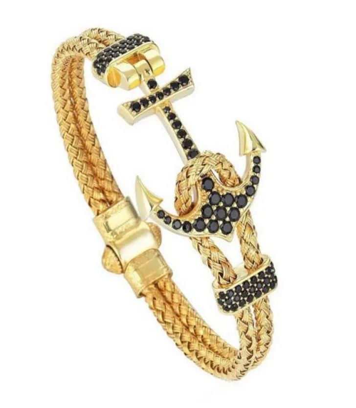 Hommes Bracelet bijoux aimant boucle bracelets en acier mode nouveaux hommes femmes titane acier diamant bateau ancre Bangle1405723