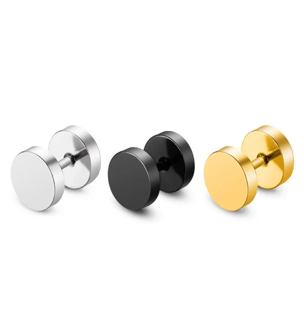 Barbell Ear Stud Version coréenne Clou en acier titane Acier inoxydable Gâteau rond Haltère Boucle d'oreille Bijoux d'oreille Noir Gold1281740