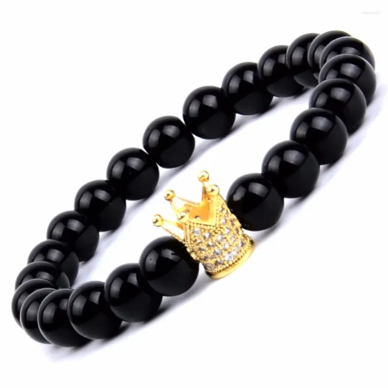 Charme Pulseiras Cubic Zirconia Crown Homens Pedra Natural Amarelo Tiger Eye Ágatas Strand para Mulheres Jewellry